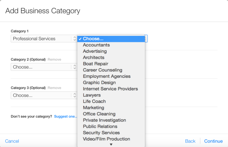 Add Business Categories